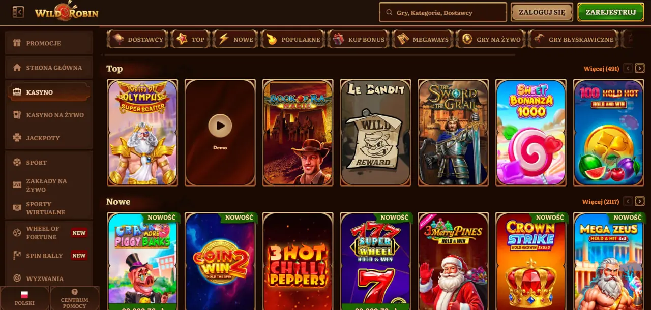 Kasyno WildRobin sekcja gier 