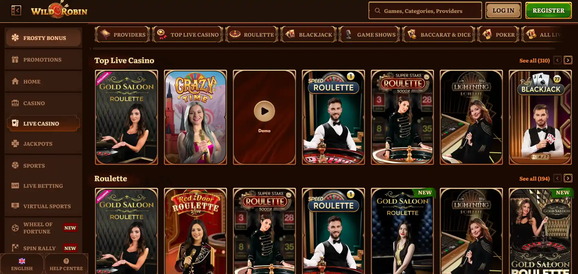 WildRobin Casino spellen sectie