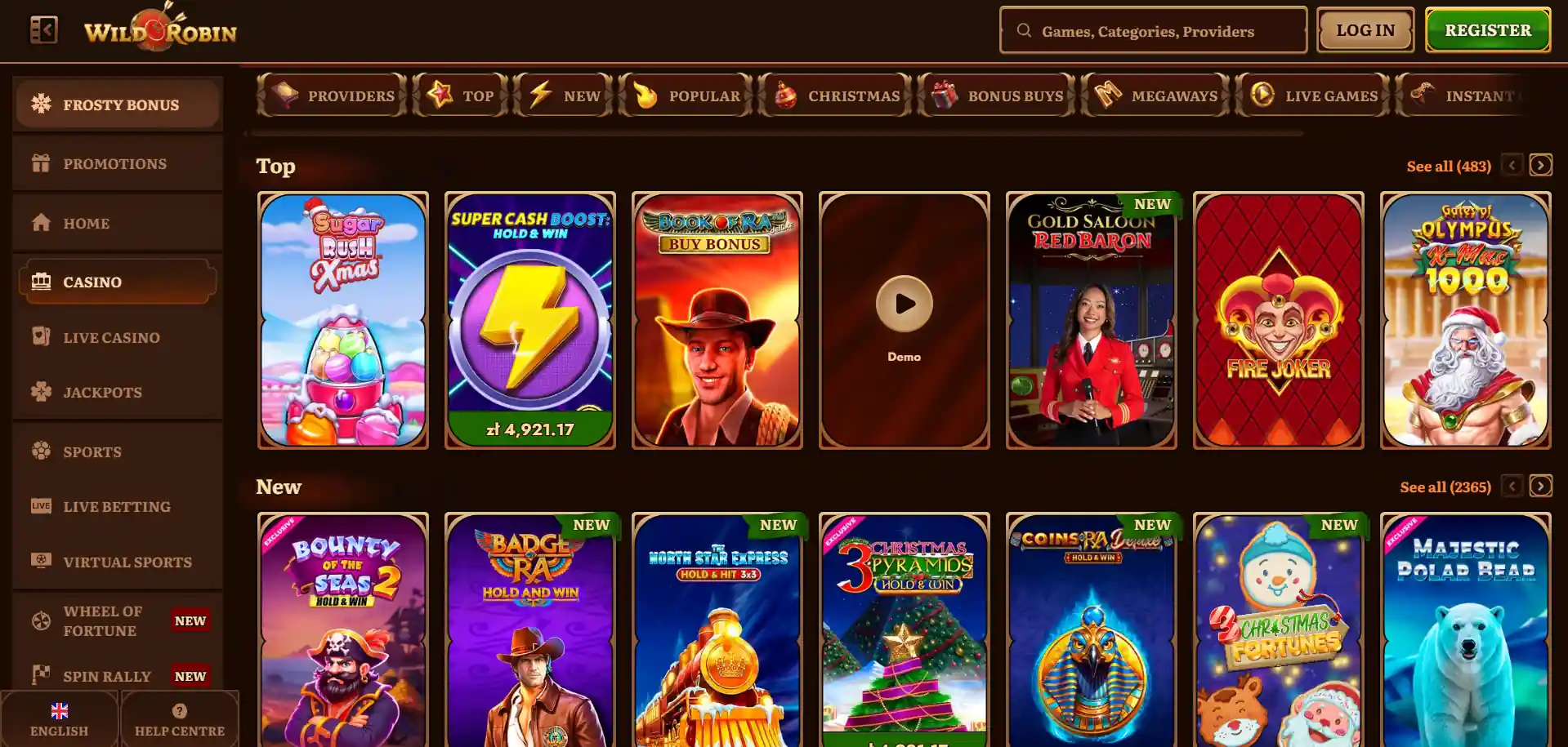 WildRobin-kasino, pelit-osio