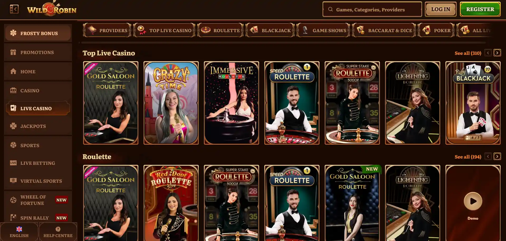 WildRobin Casino Spielbereich