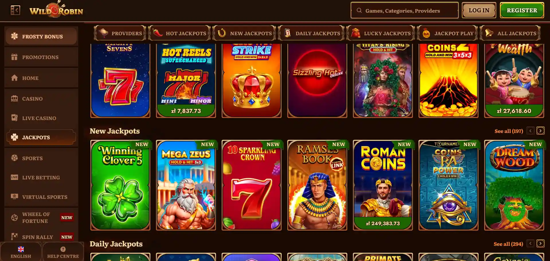 WildRobin Casino games section 