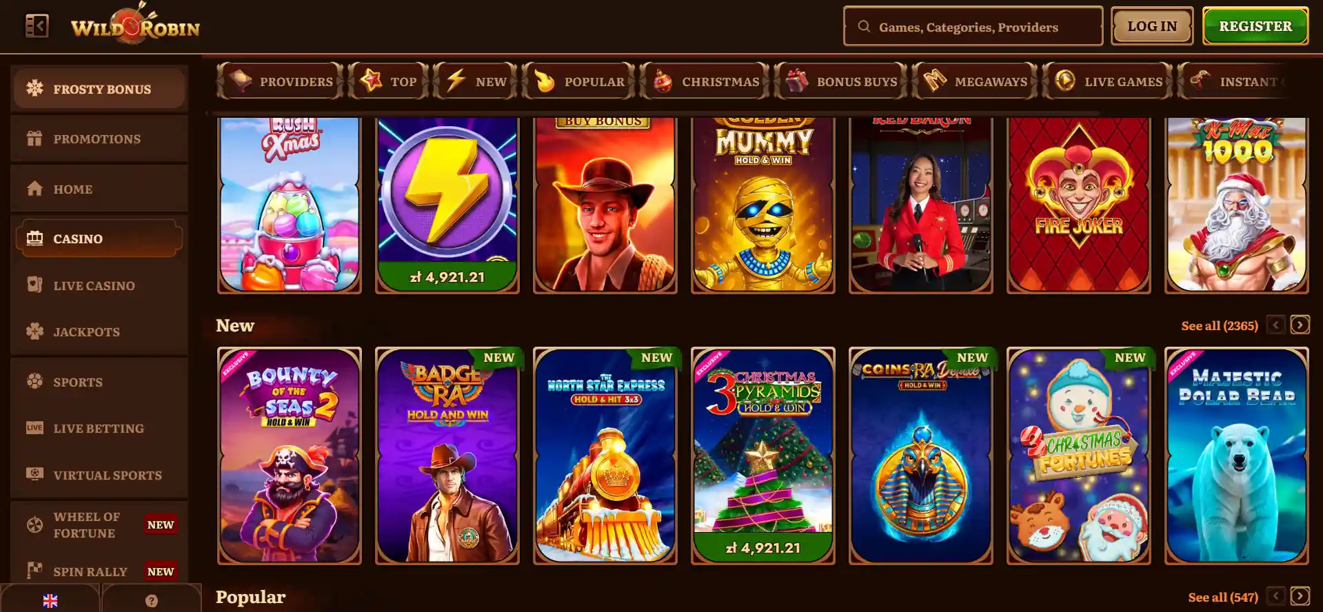 WildRobin Casino games section 