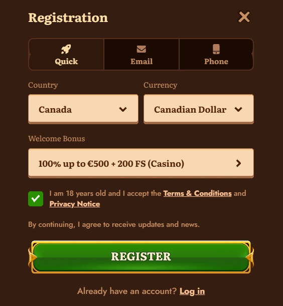 WildRobin Casino games section 